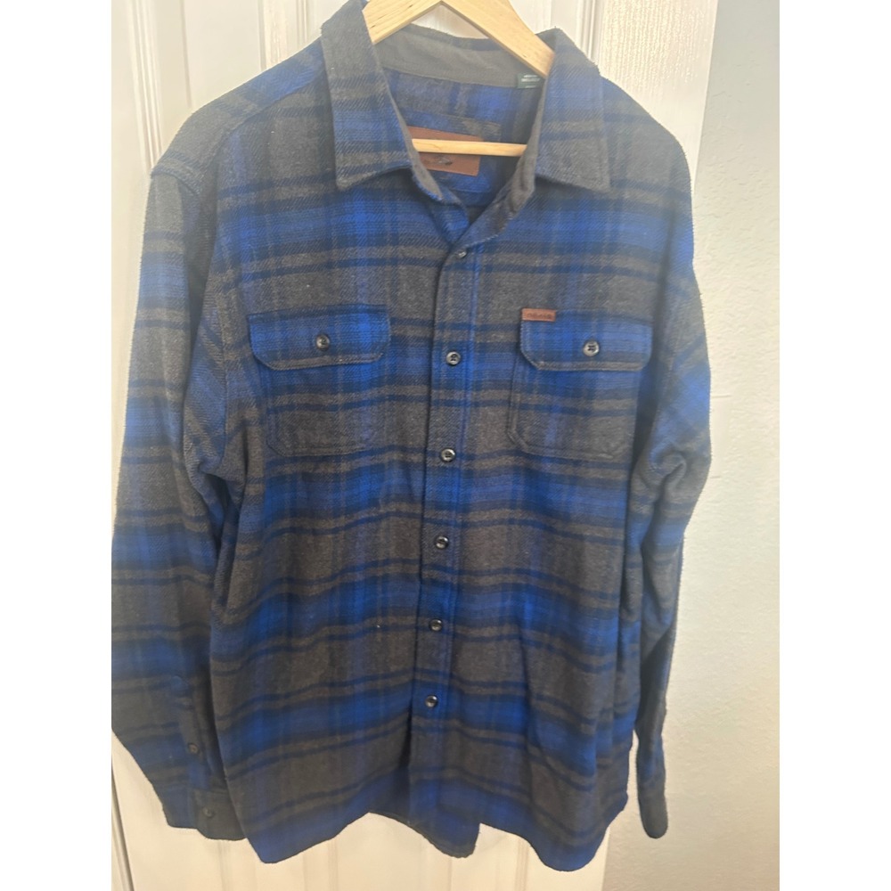 Orvis XL Blue Gray Plaid Flannel Button Down Shirt Classic Collection Pockets